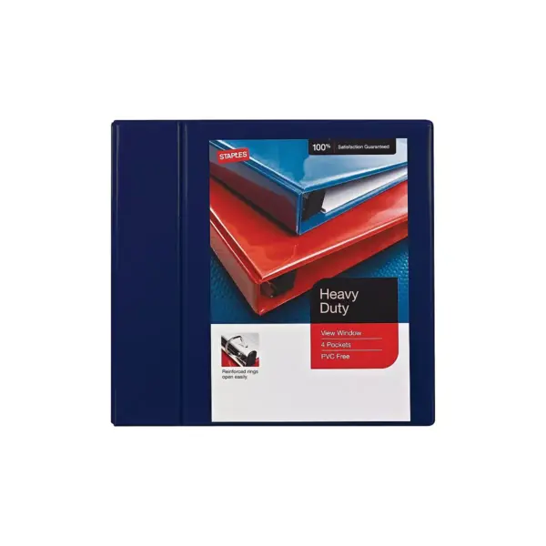 5" Staples Heavy-Duty View Binder with D-Rings Navy 976050