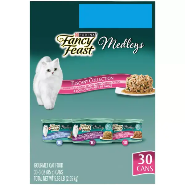 Fancy Feast Medleys Tuscany Collection with Greens & Long Grain Rice In Sauce Gourmet Wet Cat Food Variety Pack - 3oz/30ct