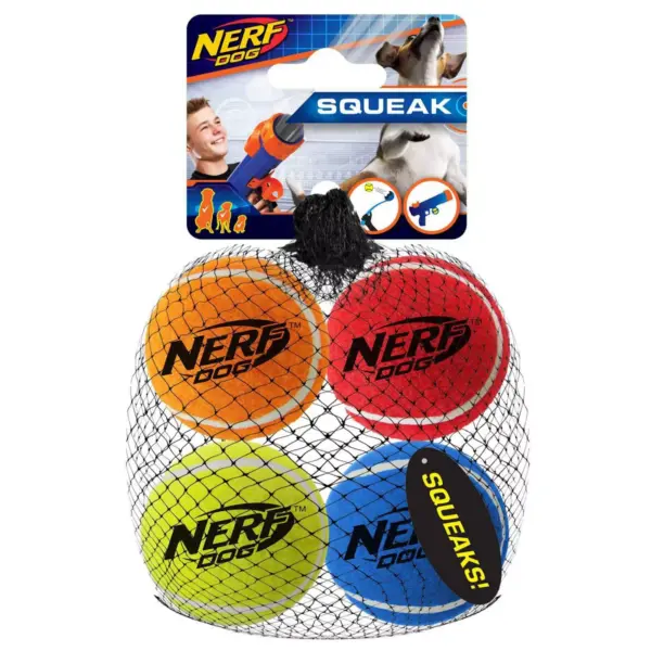 NERF Squeak Tennis Ball Dog Toy - 4pk - 2.5"