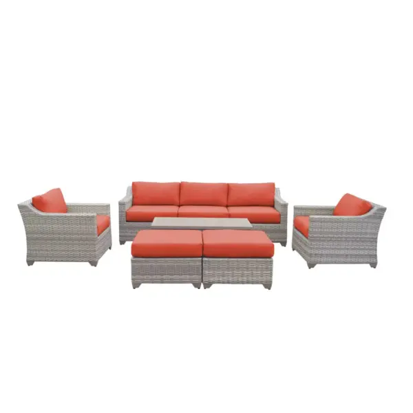 Fairmont 8pc Patio Sectional Seating Set with Club Chairs & Cushions - Tangerine - TK Classics