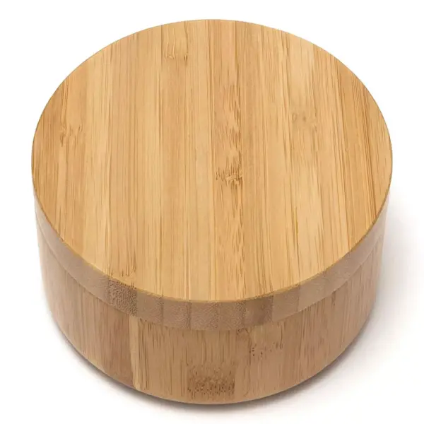 Lipper International Inc. Small Round Divided Wooden Bamboo Food Storage Salt and Pepper Spice Box Container with Swivel Lid Cover