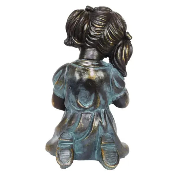 10.24" Resin Girl and Kitten Statue Bronze - Exhart