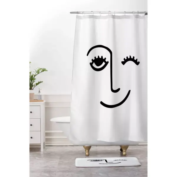 Mambo Art Studio Wink Face Shower Curtain Black - Deny Designs