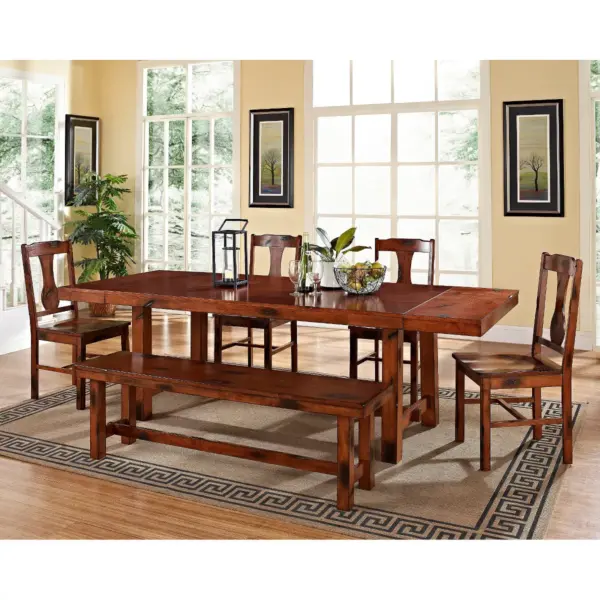 6pc Distressed Dark Oak Wood Drop Leaf Dining Set - Saracina Home