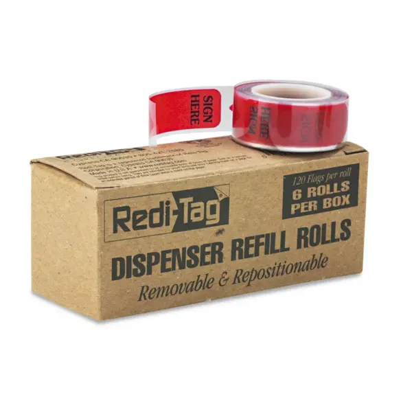 Redi-Tag Arrow Message Page Flag Refills "Sign Here" 6 Rolls of 120 Flags/Box 91012