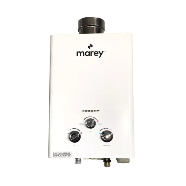 Marey GA5FLP 34000 BTU 1.32 GPM Compact Liquid Propane Tankless Water Heater with Battery Operated Pulse Ignition and Summer/Winter Switch