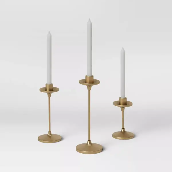 11" x 4" Set of 3 Tapers Cast Aluminum Candle Holder with Brass Finish Gold - Threshold™