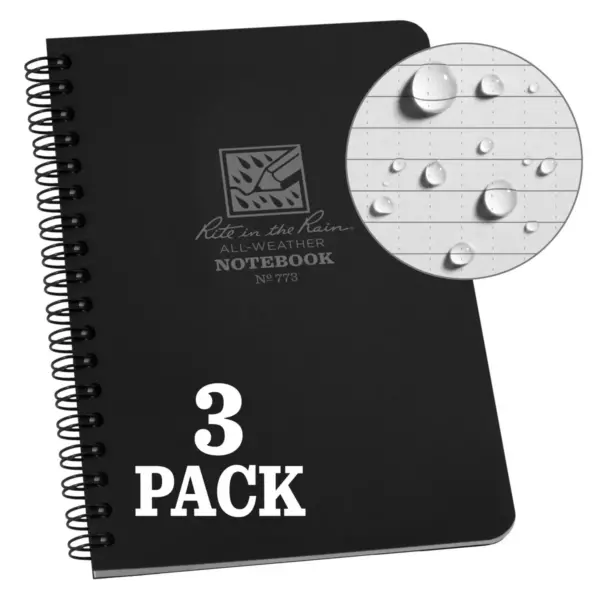 3pk Spiral Notebook 1 Subject Special Ruled 4.875" x 7" Black - Rite in the Rain