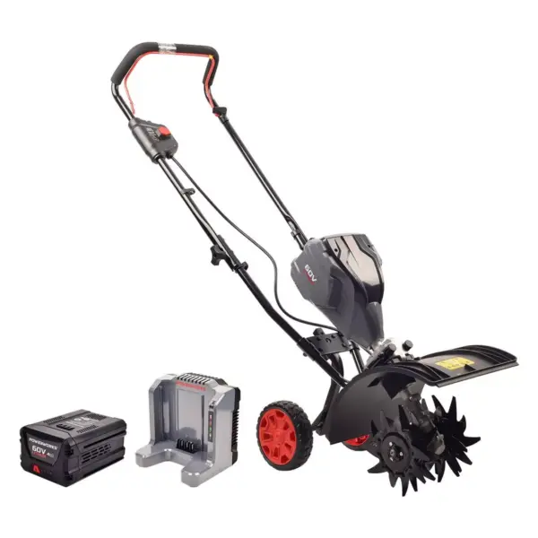 Powerworks TL60L2510PW 60V 8-Inch Brushless Tiller with 2.5Ah Battery and Charger Included, Black