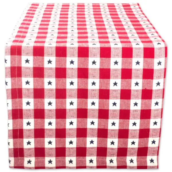 72"x14" Star Check Table Runner Red/White - Design Imports