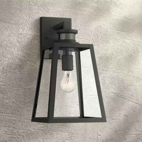 John Timberland Modern Industrial Outdoor Wall Light Fixture Black 14 3/4" Clear Glass Dusk to Dawn Motion Sensor for Porch Patio