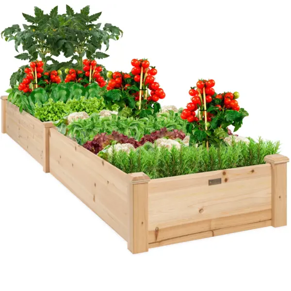 Best Choice Products 8x2ft OutdoorWooden Raised Garden Bed Planter for Grass, Lawn, Yard - Natural