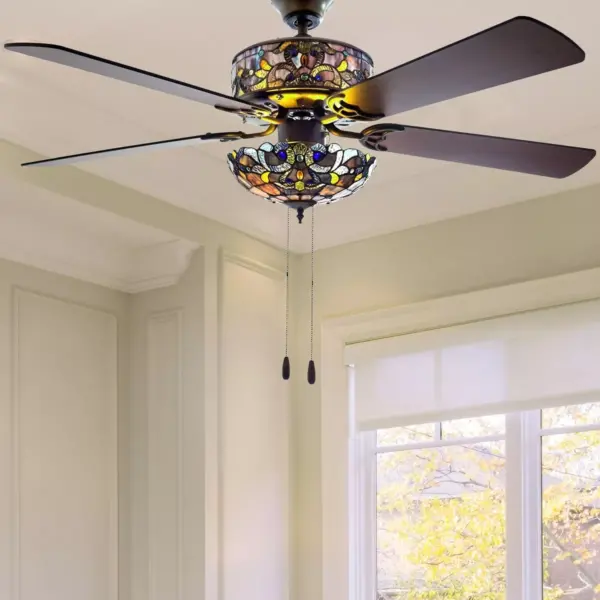 52" LED Tiffany Style Stained Glass Magna Lighted Ceiling Fan - River of Goods