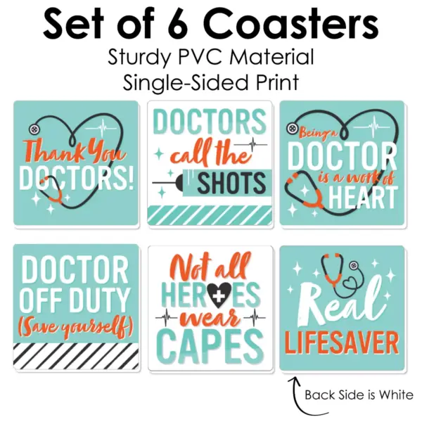 Big Dot of Happiness Thank You Doctors - Funny Doctor Appreciation Week Decorations - Drink Coasters - Set of 6