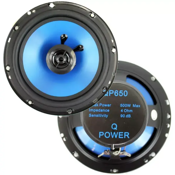 QPower 6.5" 300 Watt 2-Way Blue Car Audio Stereo Coaxial Speakers | QP650 (2)