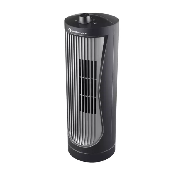 Comfort Zone Powerful 12-Inch Compact Space-Saving 2 Speed Home Desktop/Tabletop Oscillating Tower Fan in Black for Office, Home, or Apartment