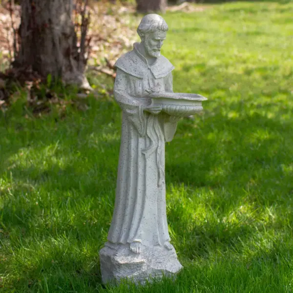 Northlight 23.5" St. Francis of Assisi Speckled Religious Bird Feeder Outdoor Garden Statue