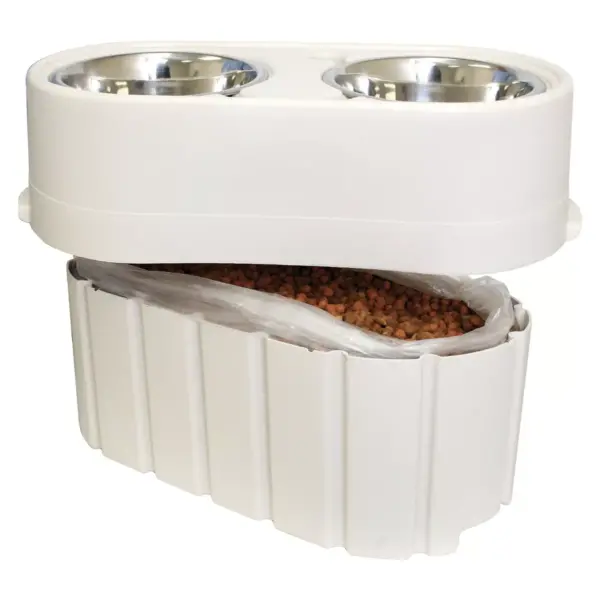 Pet Zone Store-N-Feed Pet Feeder Cat/Dog Bowl -  White - 15lbs