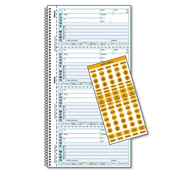 Rediform Wirebound Message Book, 2 3/4 x 5 3/4, Carbonless Copy, 400 Forms, 120 Labels