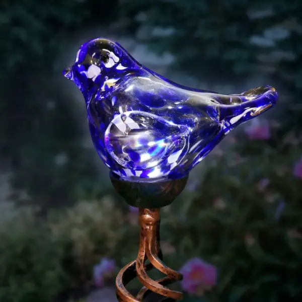 31" Solar Resin/Pearlized Glass Bird Finial Garden Stake Blue - Exhart