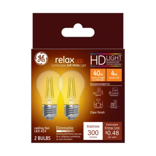 General Electric 2pk Ca Relax LED Light Bulb SW A15 CF Clear