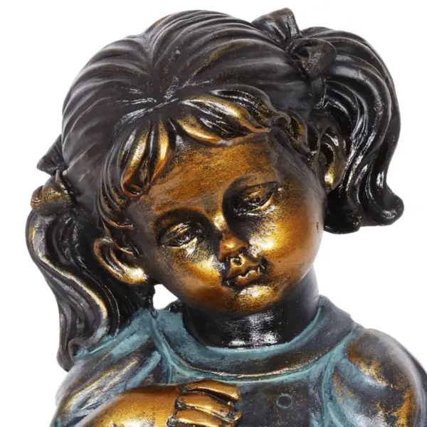 10.24" Resin Girl and Kitten Statue Bronze - Exhart