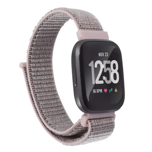 Insten Soft Woven Nylon Band for Fitbit Versa 2 / 1 / Lite / SE, Replacement Strap, Pink Sand