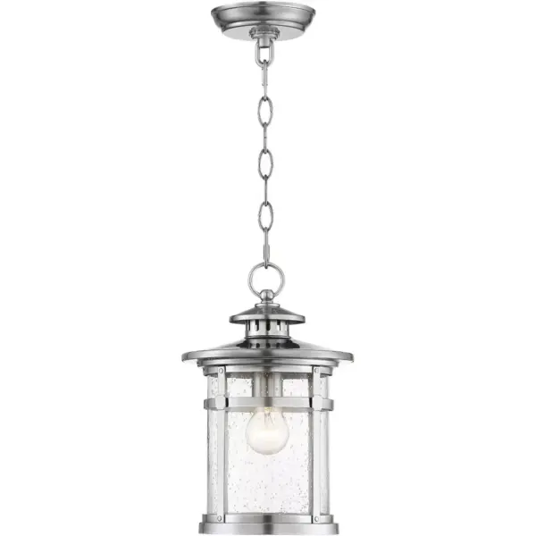 Franklin Iron Works Industrial Outdoor Lighting Hanging Lantern Chrome 13 1/2" Clear Seedy Glass for Exterior House Porch Patio