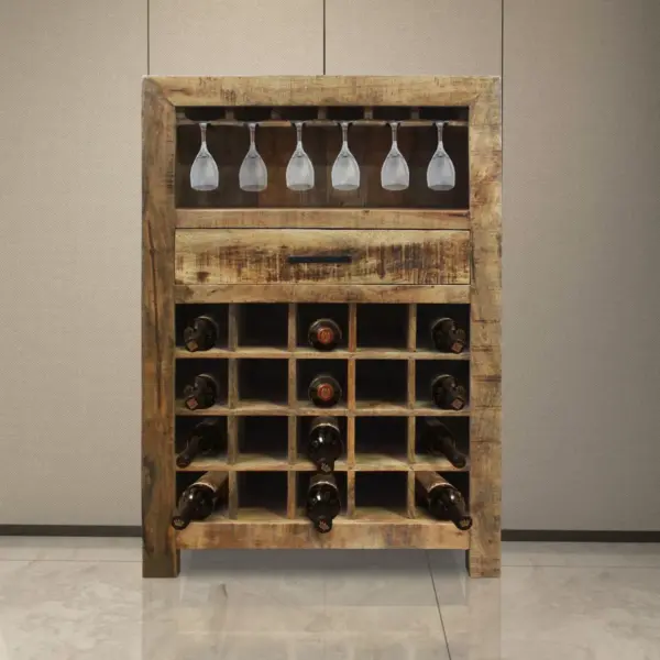 Rustic Style 1 Drawer Wooden Wine Bar Cabinet with Multiple Storage Slots Brown - The Urban Port