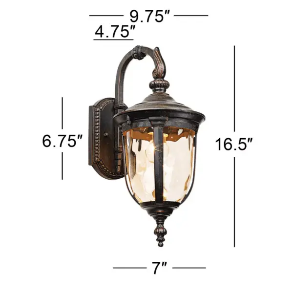 John Timberland Outdoor Wall Light Fixture Bronze 16 1/2" Hammered Glass Sconce for House Deck Patio Porch