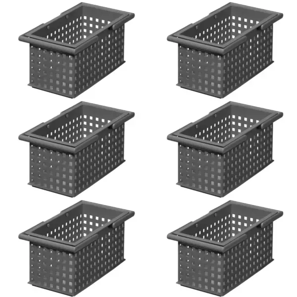 Like-It Versatile Plastic Stacking Home Bathroom Storage Solution Organizer Slotted Basket Tote, Gray (6 Pack)