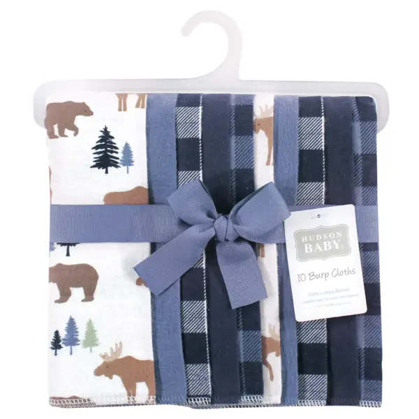 Hudson Baby Infant Boy Cotton Flannel Burp Cloths, Moose Bear, One Size