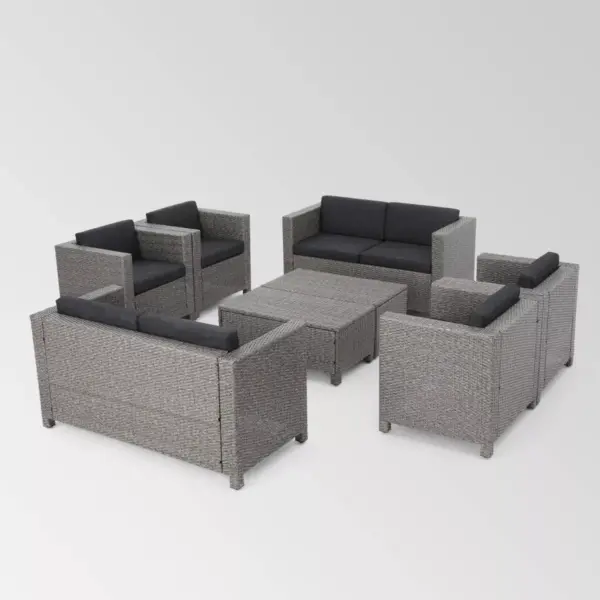 Puerta 8pc Wicker Chat Set - Black/Gray - Christopher Knight Home