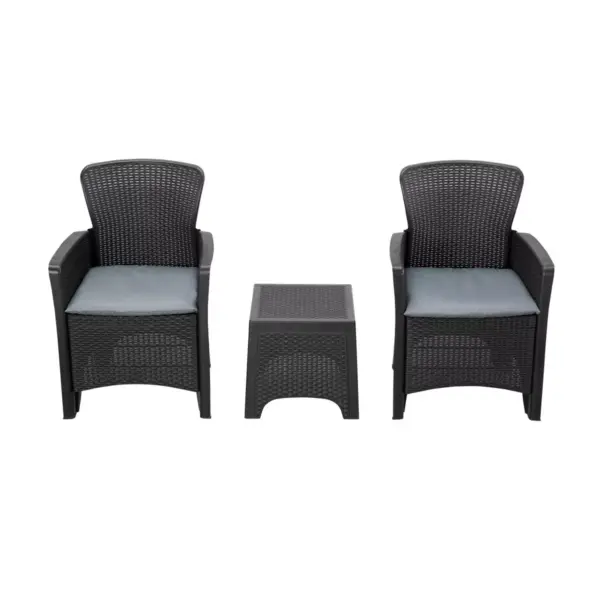 3pc Plastic Patio Conversation Set with Gray Cushions - Accent Furniture