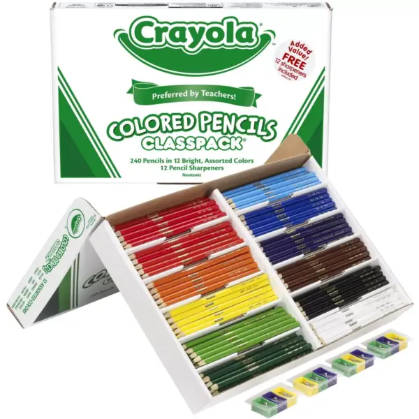 Crayola Colored Pencil Classpack with 12 Sharpeners, Assorted Colors, set of 240