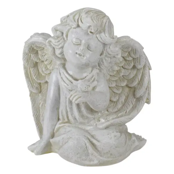 Northlight 6" Ivory Sitting Cherub Angel Girl with Bird Outdoor Patio Garden Statue