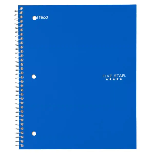 Five Star 1 Subject Wide Ruled Solid Spiral Notebook (Color Will Vary)