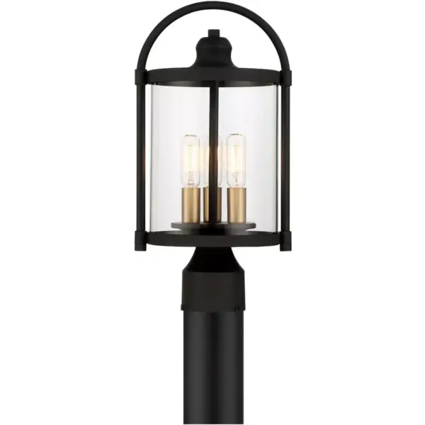 John Timberland Modern Outdoor Post Light Fixture Black Warm Brass Metal 15 3/4" Clear Glass Exterior House Porch Patio Outside