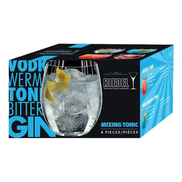 Riedel Tumbler Collection Mixing Series Gin and Tonic Set with Cocktail Recipes, Set of 4 Glasses