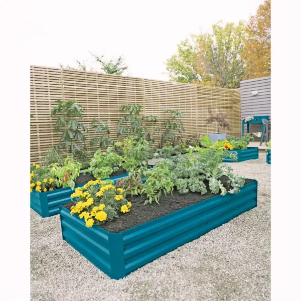 Corrugated Metal Powder-coated steel Raised Bed, 34” x 68” - blue - Gardener's Supply Company