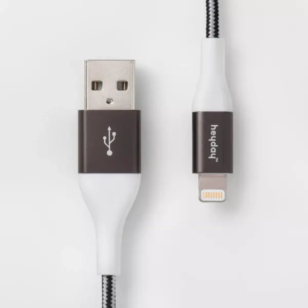 heyday™ Lightning to USB-A Braided Cable 6ft - Black/White/Gunmetal