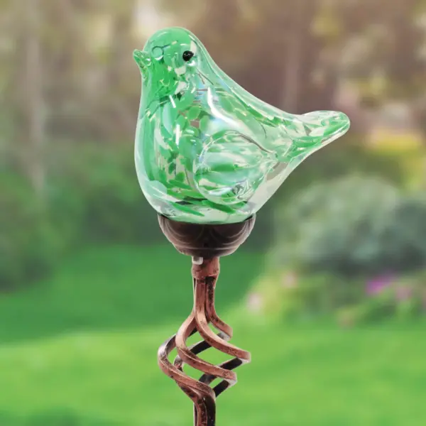 31" Resin Solar Pearlized Glass Bird Finial Garden Stake Green - Exhart