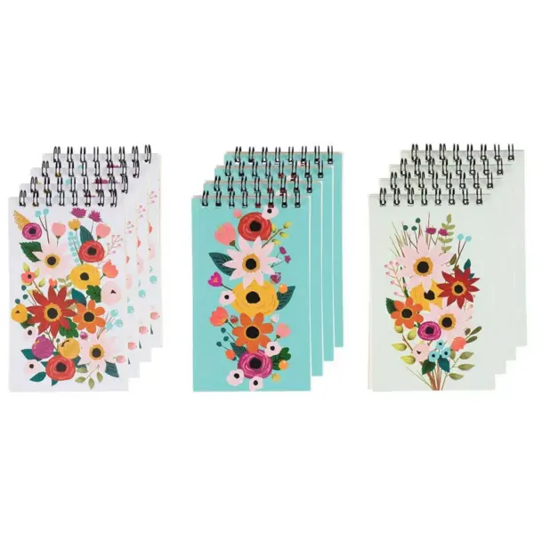 12-Pack Top Spiral Notepad Bulk, Small Lined Note Pads for To-do Lists, Party Favors, 3 Floral Designs, 3x5