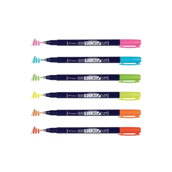 Tombow 6ct Fudenosuke Brush Pens - Neon