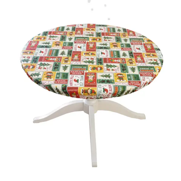 Lakeside Christmas Elves Custom Fit Round Tablecloth Cover for the Holidays