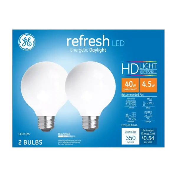 General Electric 2pk 40W Refresh G25 Frost LED Light Bulb White