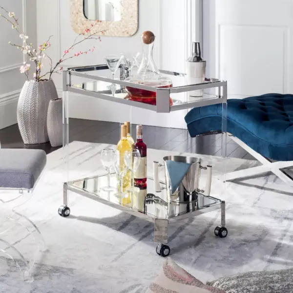 Lago Mirror Bar Trolley Clear - Safavieh