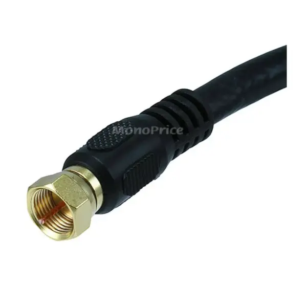 Monoprice Coaxial Cable - 1.5 Feet - Black | 18AWG, 75Ohm, RG6 Quad Shield CL2 with F Type Connector