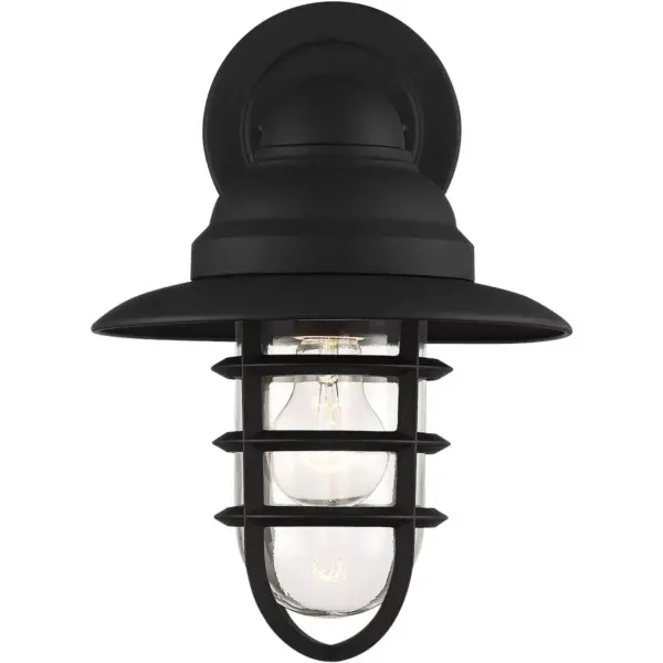 John Timberland Marlowe 13" High Black Hooded Cage Outdoor Wall Light