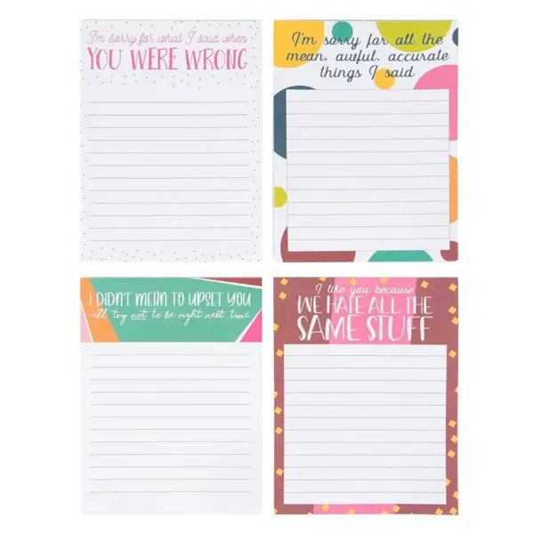 Funny Sarcastic Notepads - 4-Pack Memo Note Pads for Work and Office, Novelty Gag Gift for Adult, Coworker, 4 Assorted Punchlines, 4x5.2"